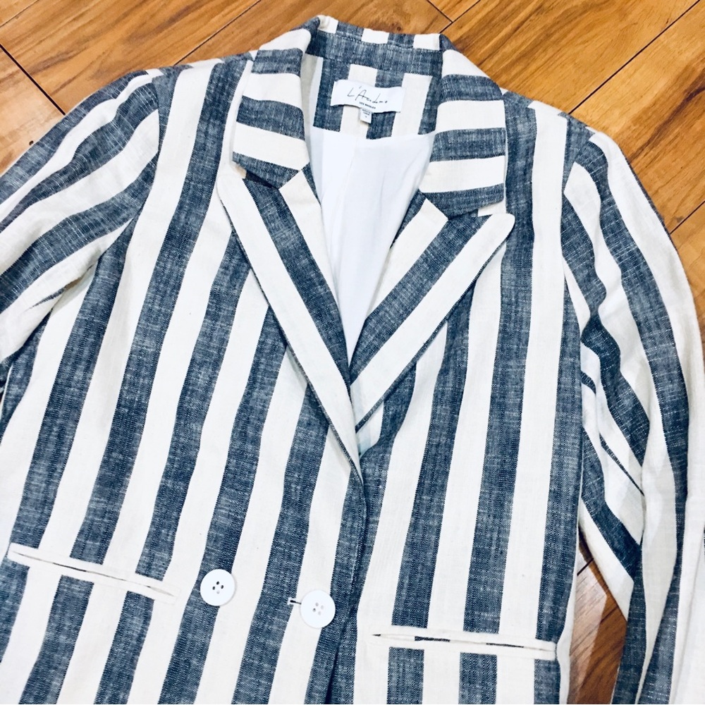 L Academie Lacademie blue white striped blazer suit jacket coat coastal …